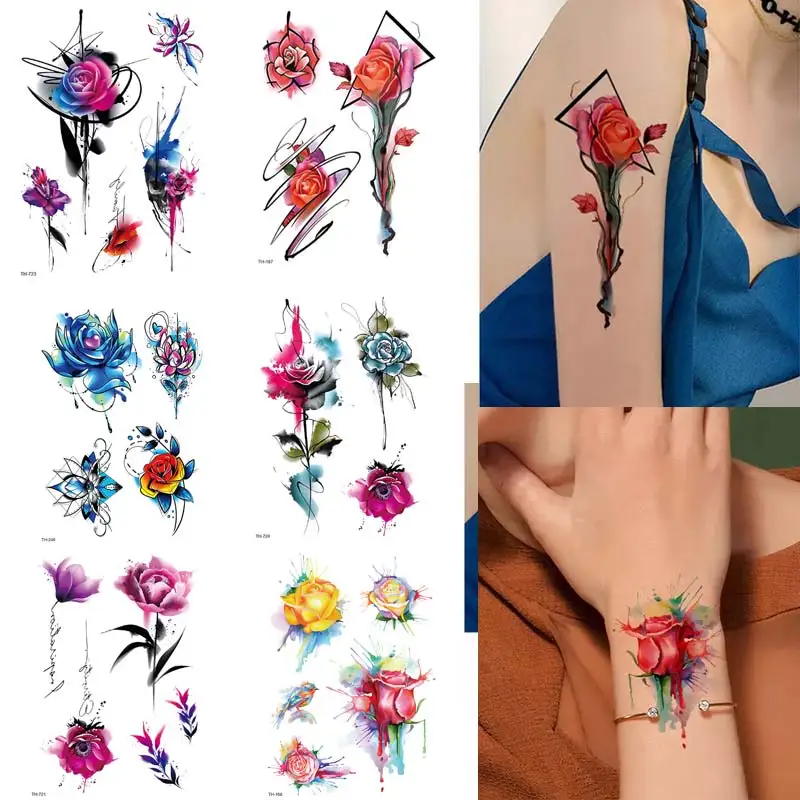 

Waterproof Temporary Tattoos Rose Flower Fake Tattoo for Women Floral Sexy Body Sticker Arm Legs Sleeve Back Tatoos Girls