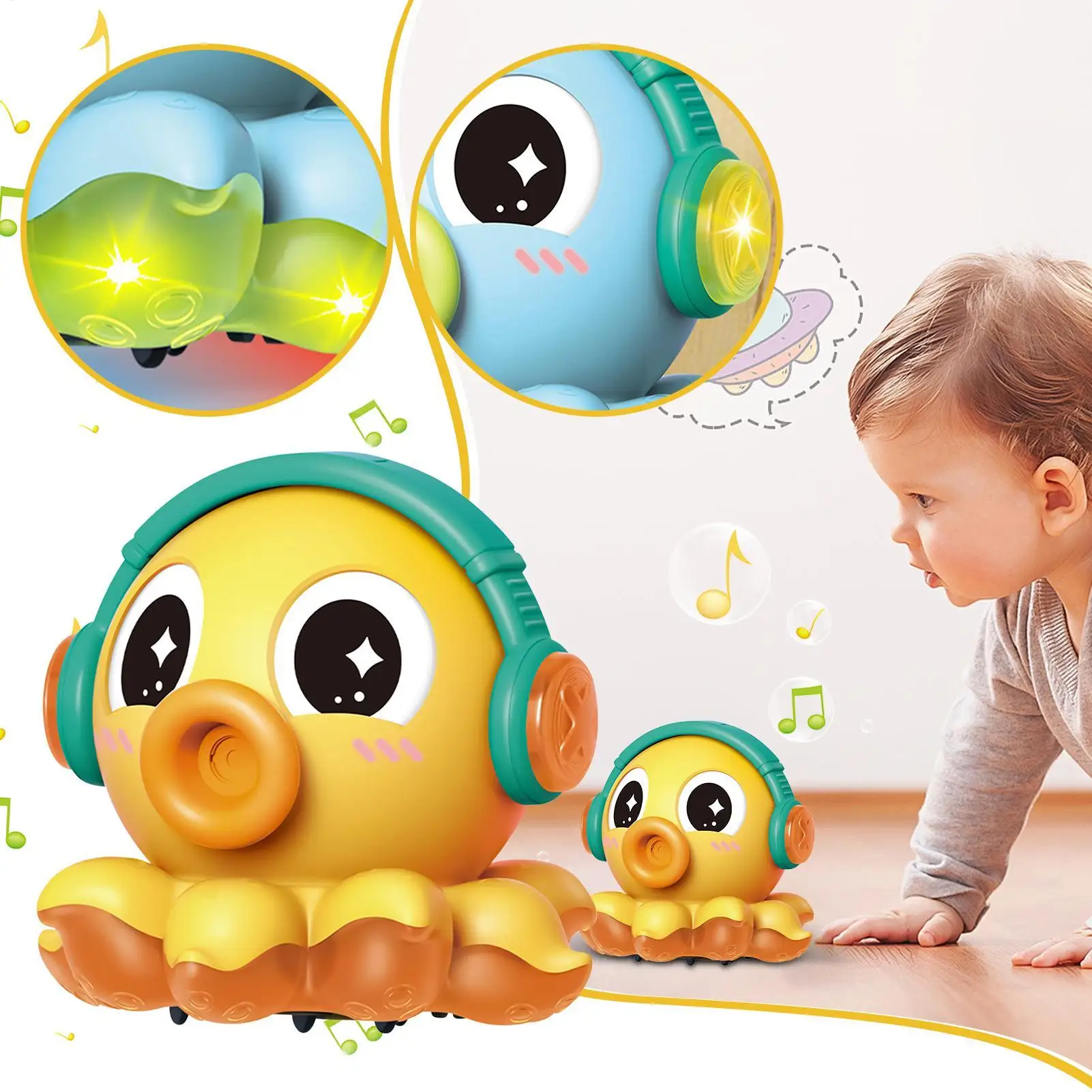 Elektryczna zabawka ośmiornica, elektryczna muzyczna zabawka ośmiornica dla niemowląt, zwierzęcy rozpylacz nawilżający z muzyką i światłem do sypialni.