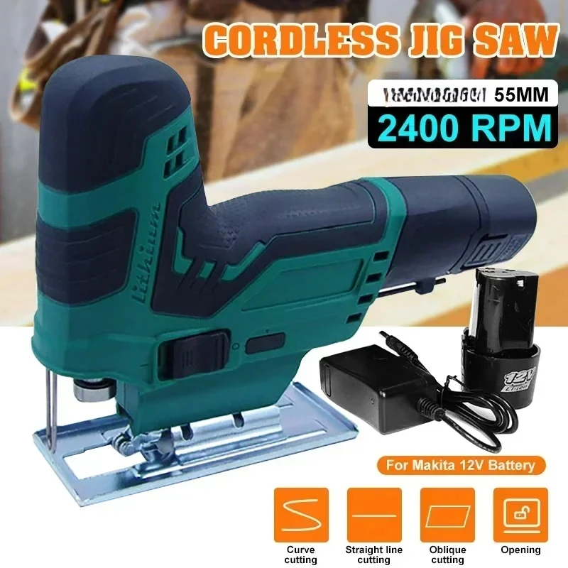 55mm 2400RPM Cordless jigsaw 12V electric jigsaw multifunctional woodworking power tool for 12V battery