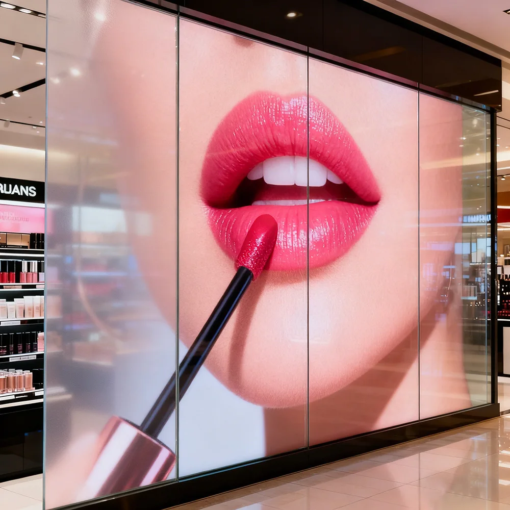 Indoor glass transparent LED film display, transparent panel LED light bar, transparent LED display, suitable for retail stores