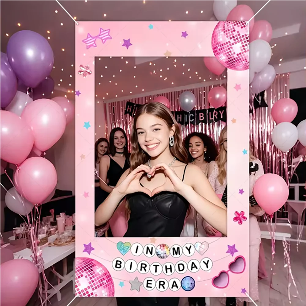 

Music Party Pink Photo Booth Props Frame Disco Backdrop Birthday Party Decorations Violin Concert Butterfly Photography Backgrou