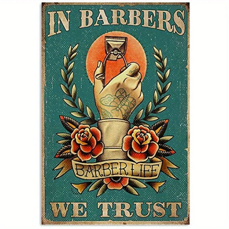 Vintage Barber Life Metal Sign - Rustic Iron Wall Decor with 