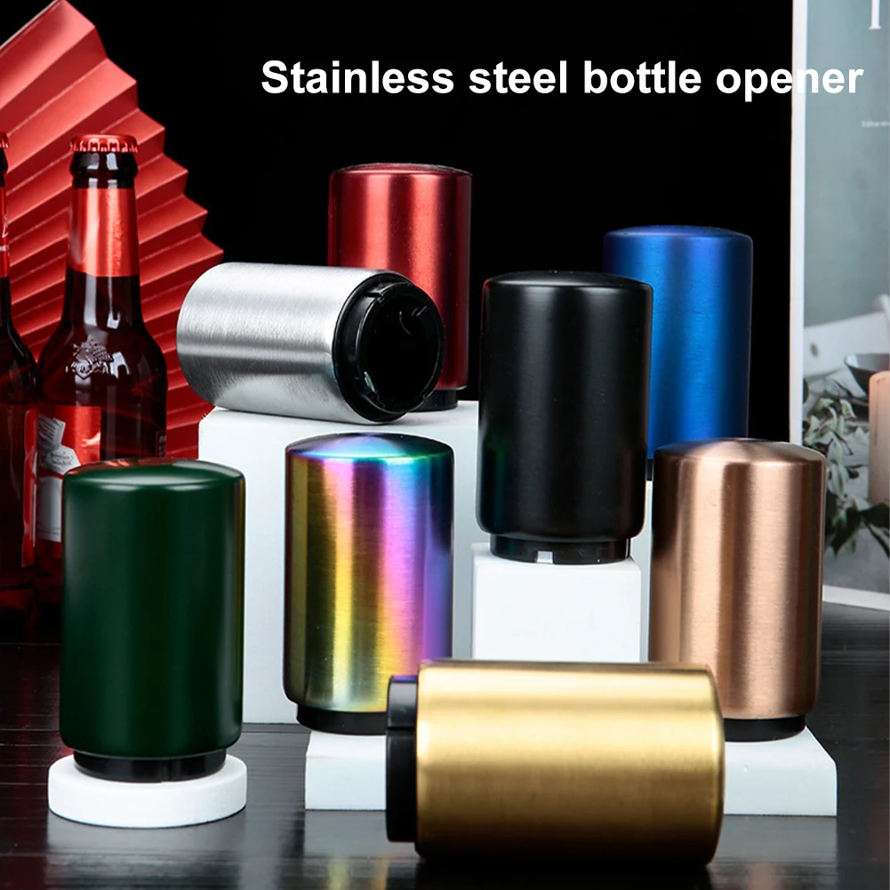 

Stainless Steel Beer Bottle Opener Magnetic Cap Catcher Push Down Beer Soda Cap Red Wine Bottle Opener Kitchen Bar Accessories