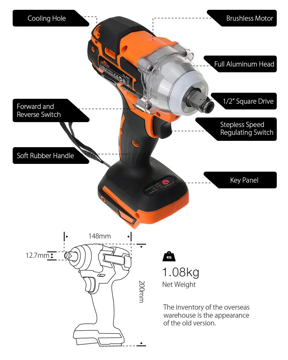 コードレス電気インパクトレンチ,自動車タイヤドライバー,修理ツール,Makita18vバッテリー用,520 n.m,1/2インチ