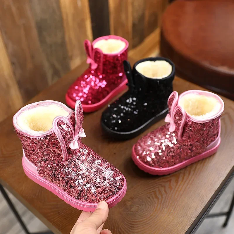 New Winter Children\'s Girls Snow Boots Cute Baby Girls Boots Thick Anti-proof Warm Fashion Ankle Furry Outdoor Kids Snow Boots