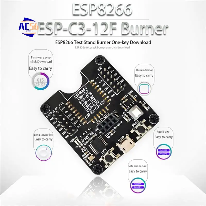 

AC56-1 PCS ESP8266 Модуль тестовой стойки Программатор Черная печатная плата Многофункциональный портативный модуль
