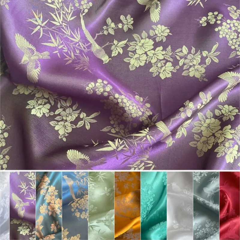 

Jacquard satin silk mixed fabric eyebrows heavy crepe cheongsam Hanfu cloth Chinese style handmade