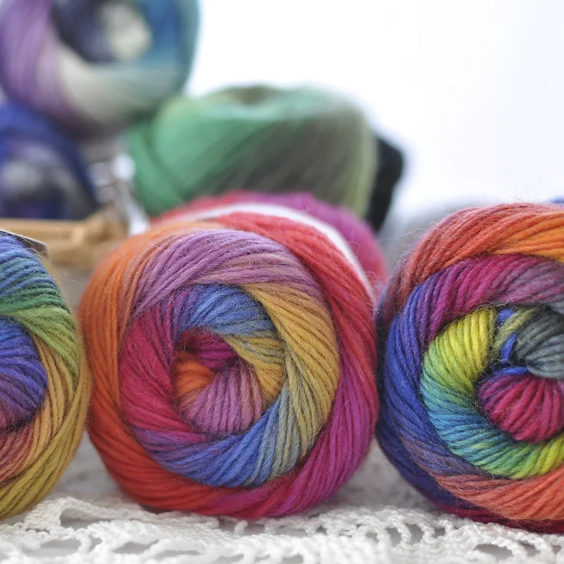 Xuefeier Rainbow Pure Wool Scarf Thread, 100% Wool, Long Section, Dyed, Pallial Line, Lady Shawl, Scarf Thread, 10Pcs