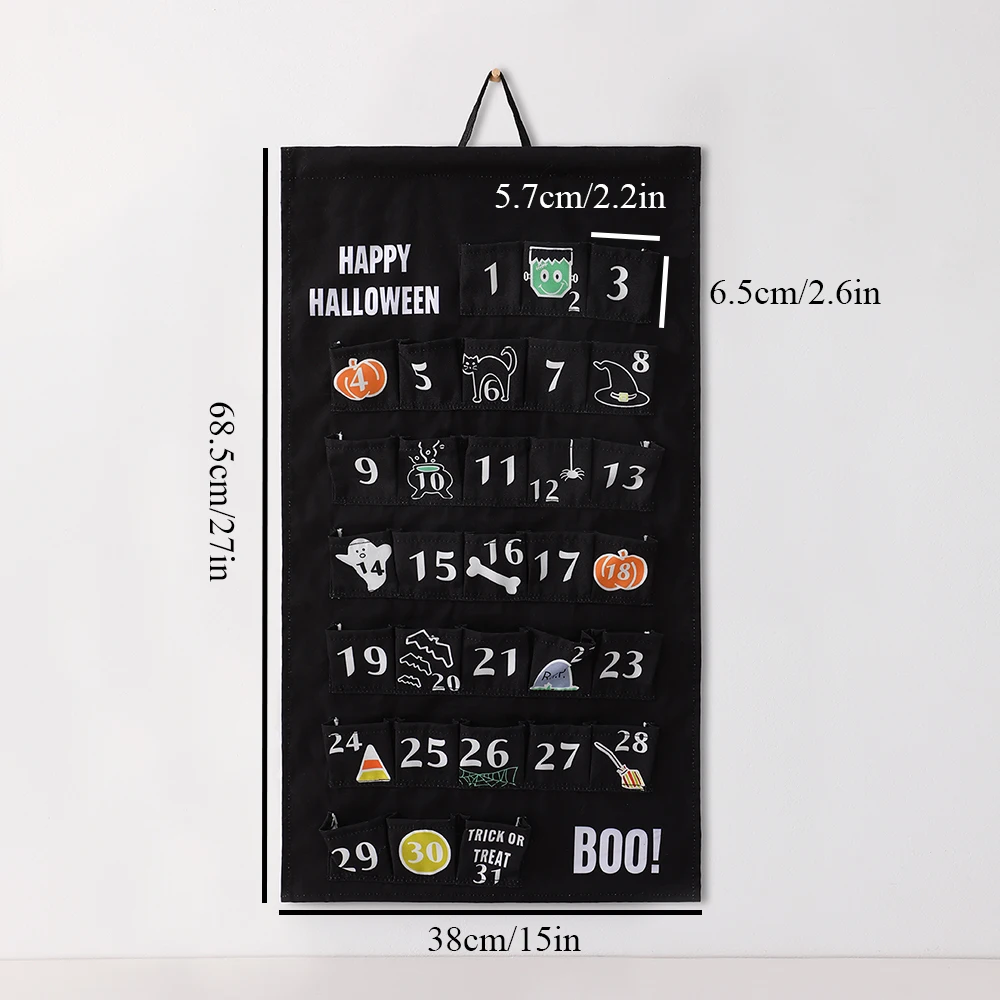 Stoff-Halloween-Leinwand-Adventskalender, schwarze Wandbehang-Dekoration, 31-tiger Countdown für Familien und Kinder – Detail 5