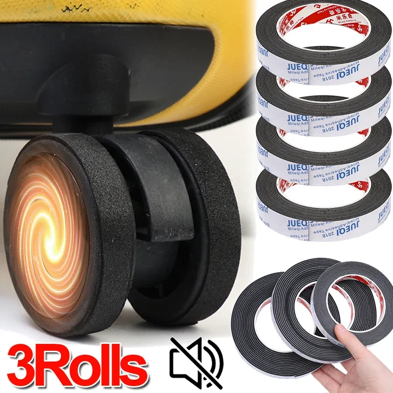 1/3Rolls Luggage Wheel Mute Tape Single Side Anti Skid Stickers Black Foam Shock Absorption Tape Home Door Window Gaps Seal Tool