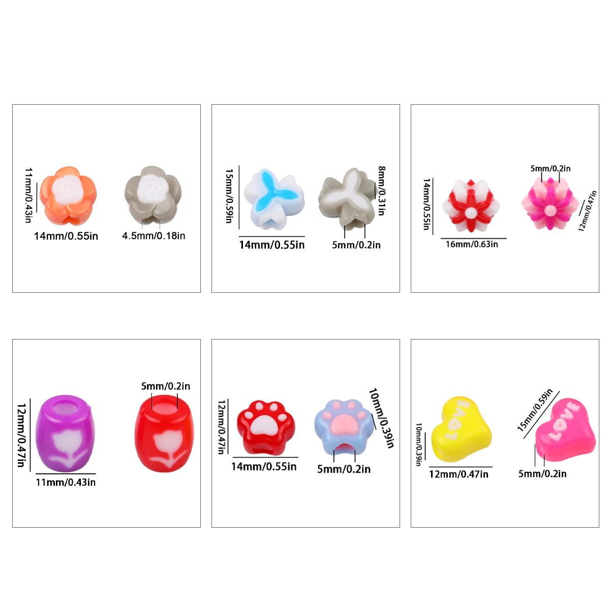 30pcs Mixed Color Large Hole Acrylic Loose Beads Multiple Shapes Beads For Jewelry Making DIY Bracelets Necklace Accessories