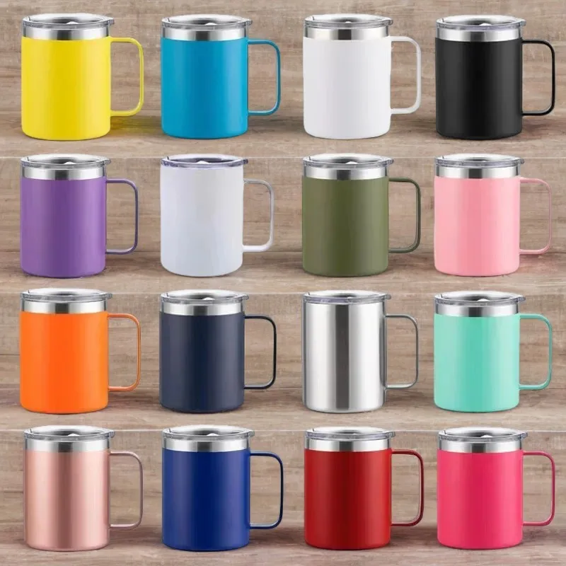 360ml 12oz Handle Mug Office Coffee Insulated Tumbler Double Wall Food Grade Stainless Wteel BPA Free ECO-friendly Straw cup