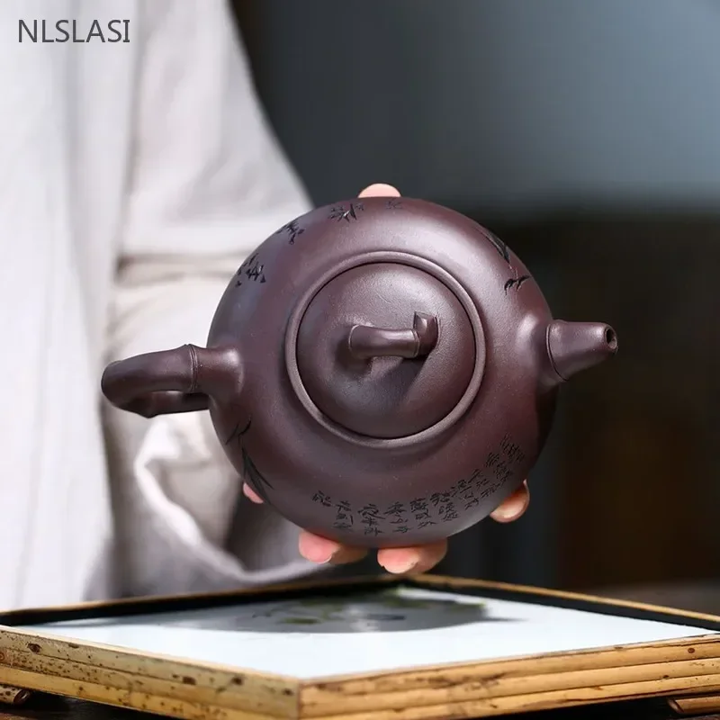 360ml Chinese Yixing Purple Clay Teapot Hand Carving Beauty Kettle Home Filter Tea Infuser Customized Zisha Teaware Gifts