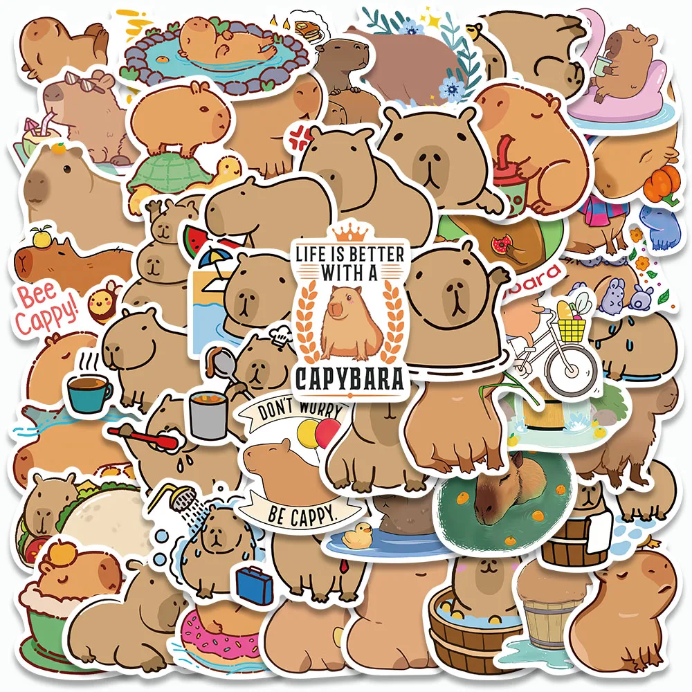 

50PCS Cute Capybara Stickers Cartoon Graffiti Decals For Laptop Cup Skateboard Suitcase Guitar Fridge Waterproof Stickers