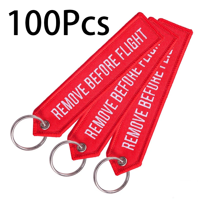 

100Pcs Remove Before Flight Key Chains For Aviation Gifts Embroidery Customize Keyring Special Key Tags Jewelry Sleutelhanger