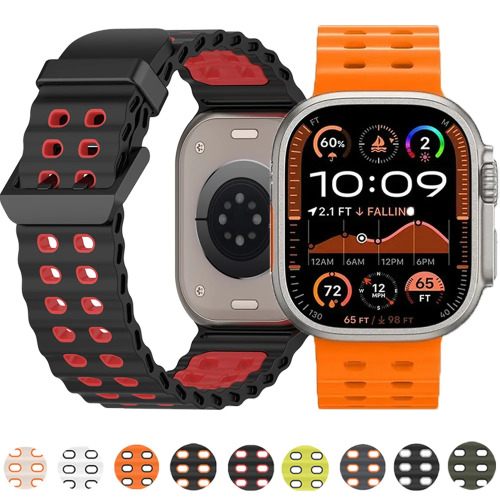 

Strap for Apple Watch Silicone Band 49mm 46mm 45mm 44mm 42mm Ocean Bracelet Wristband Correa for iWatch 10 Ultra 9 8 7 6 SE Belt