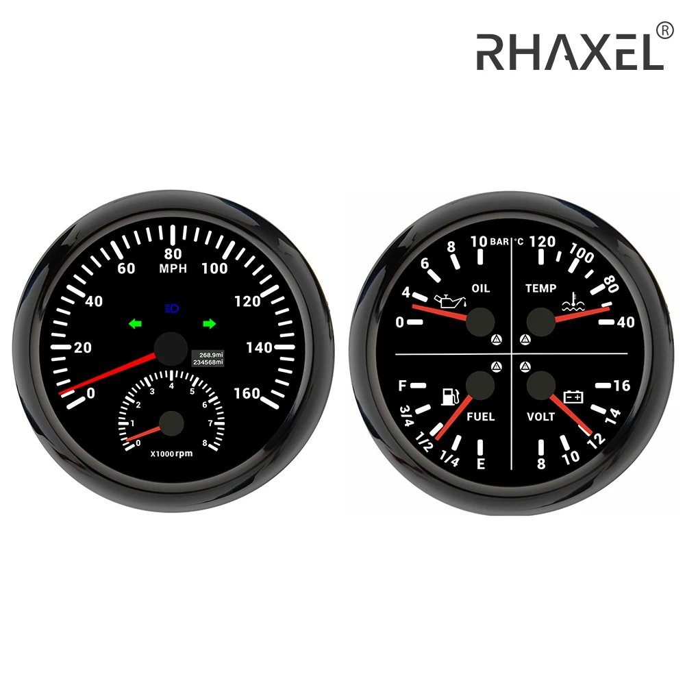 

RHAXEL 110 мм Многофункциональный манометр 4 в 1 + 0-120MPH 0-200 км/ч GPS-спидометр с тахометром 0-8000 об/мин для автомобиля, лодки, 12 В