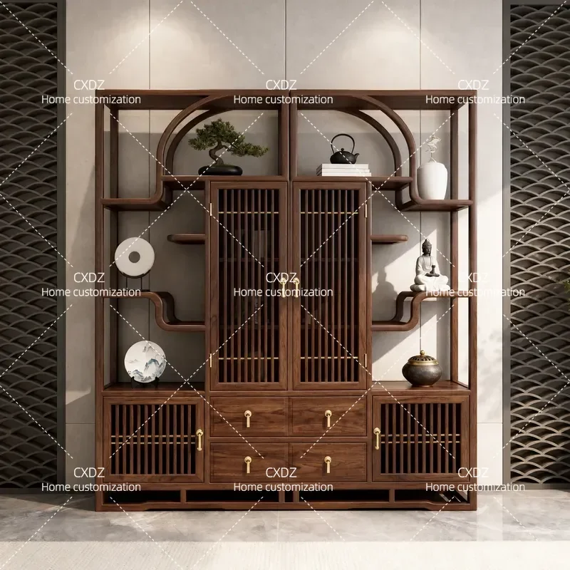 New Chinese Style Black Walnut Bogu Frame Display Cabinet Installation Free Storage Locker for Study Customizable Duobao