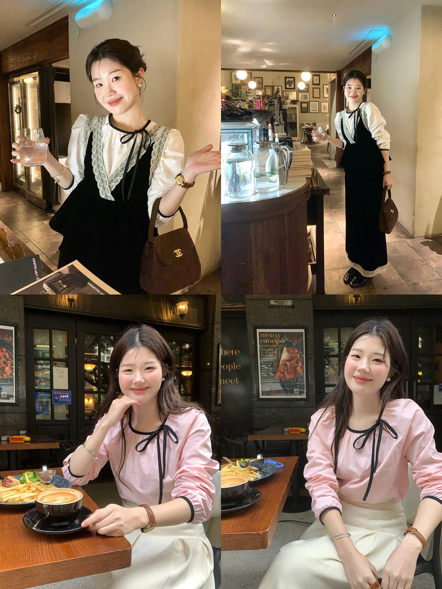 

Korean Style Long Sleeve round Neck Shirt Women Casual Spring Top Color Block Tie Female Fashion Loose Fit Shirt