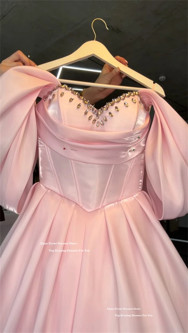 Xijun Modern Pink Long Evening Dresses Sweetheart Off The Shoulder Crystal Prom Dresses A-Line Birthday Party Dresses Customized image 2