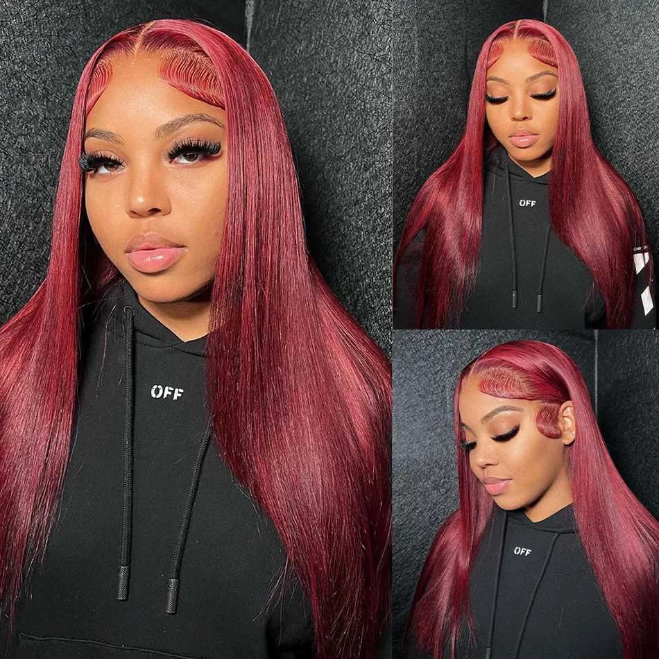 30 36 Inch Burgundy 13x6 HD Lace Frontal Human Hair Wig Straight Red 13x4 Lace Front Human Hair Wigs 99J Colored Human Hair Wig