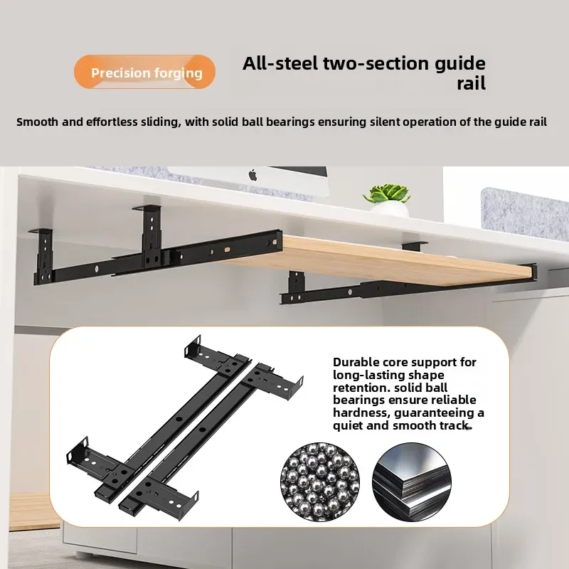 Under Desk Keyboard Tray with Metal Drawer Slides, Adjustable Height Retractable Mouse Pad Holder, Desk Mount for Home Office