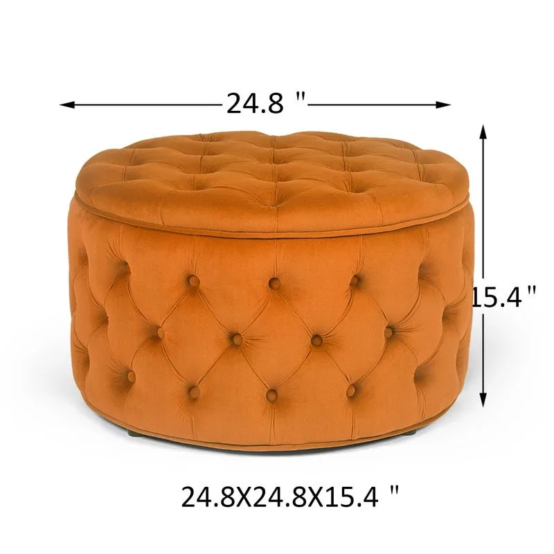 Round Velvet Button Tufted Storage Ottoman Footrest