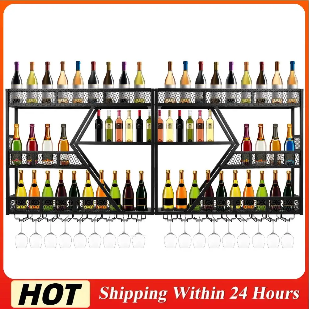 

Настенная 3-ярусная полка для бутылок с алкоголем, металлическая, с держателями для стеклянных бутылок, для дома, кухни, столовой, кофейни, черная