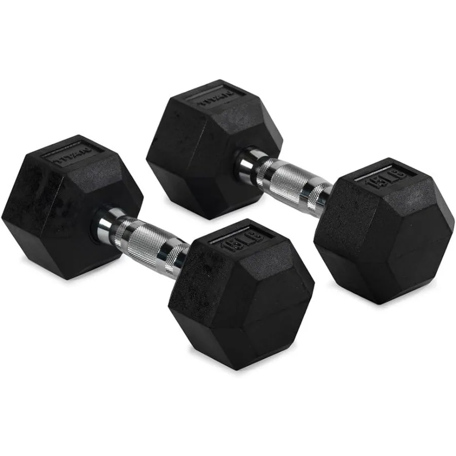 

Pair Rubber Coated Hex Dumbbells, Roll-Resistant Hexagonal Free Weights, Chrome-Coated Handles with Knurling, Strength Training