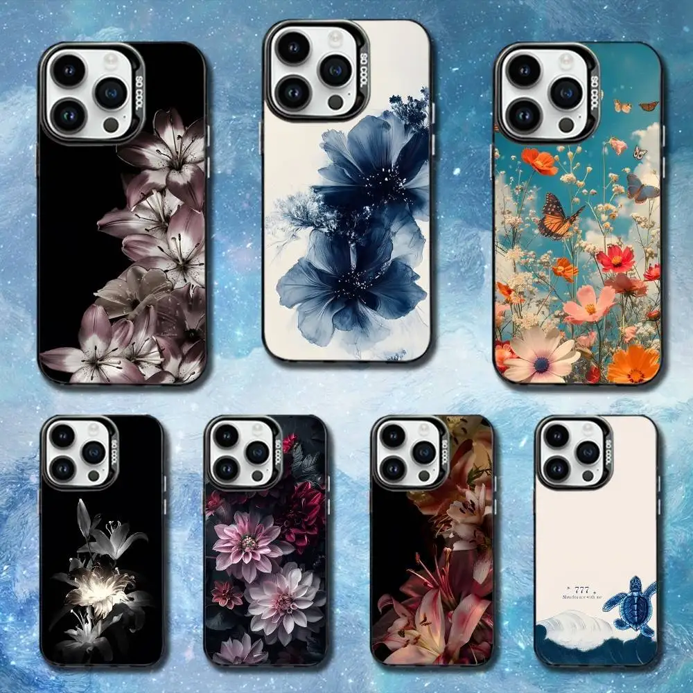 

Cute Flower Art Painting Phone Case For iPhone 11,12,13,16,14,15,Mini,Pro,XS,MAX Black Matte Shockproof Cover