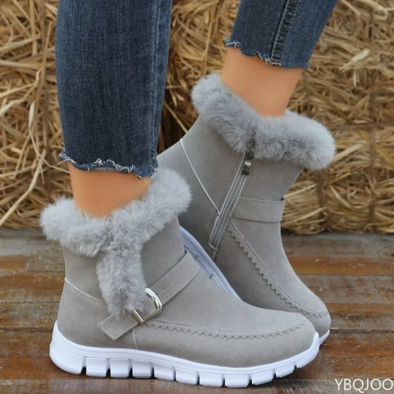 Large Size Winter New Thick Soled Plush Warm Women's Boots with Outdoor Sole Thick Midsole Height Increasing Women's Snow Boots