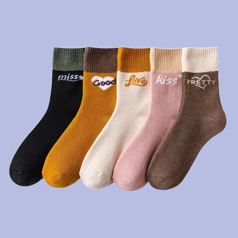 

3/6 Pairs Korean Cute Autumn and Winter Towel Socks Sleep Terry Socks Women's New Thick Plus Velvet Warm Middle Socks