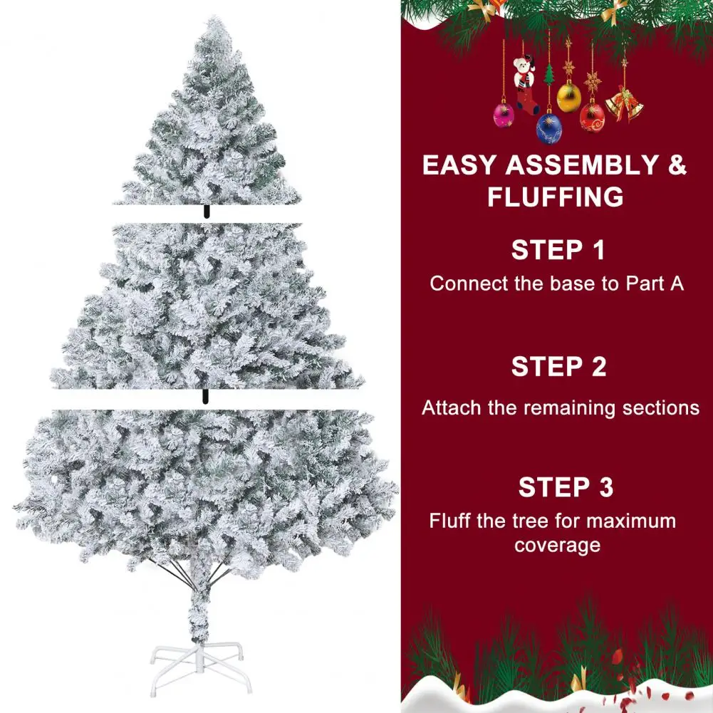 6.9ft Flocked Christmas Tree, White, Artificial Xmas Tree With Detachable Base, Christmas Holiday Pencil Tree, Party Decoration