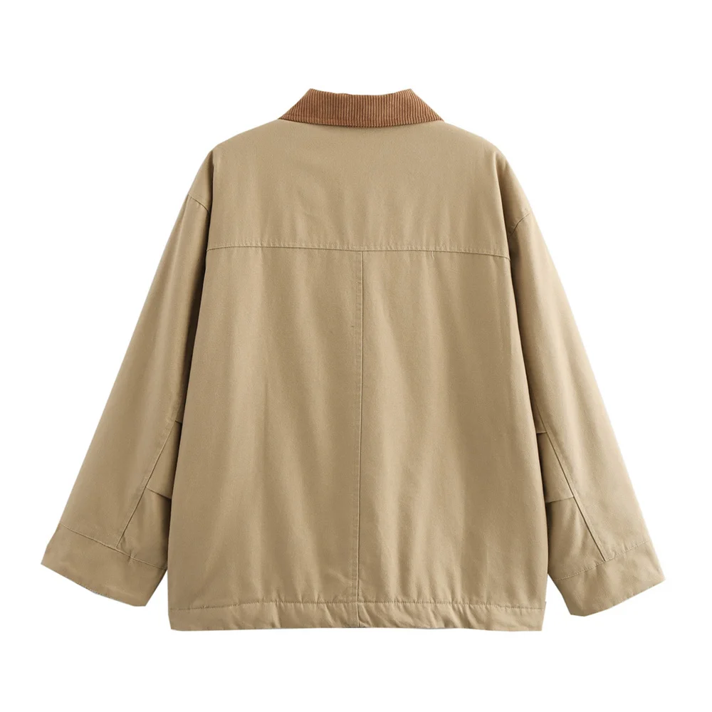 New women's clothing European and American style fashionable simple and versatile button decoration long sleeved cotton jacket