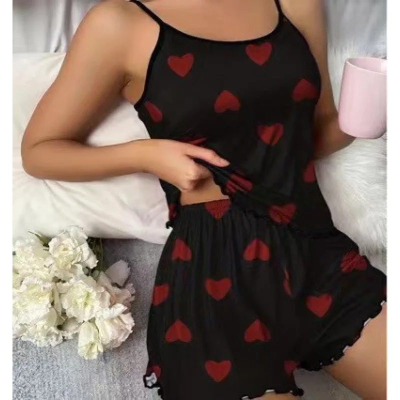 European and American Butterfly Leopard Print Pajamas Suspender Vest Elastic Belt Shorts Women's Home Set Four Seasons
