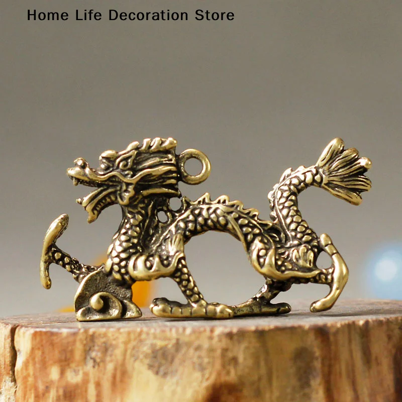 Chinese Beast Dragon Statue Bronze Figurine Ornaments Antique Copper Mythical Animal Miniature Home Decoration Crafts Collection
