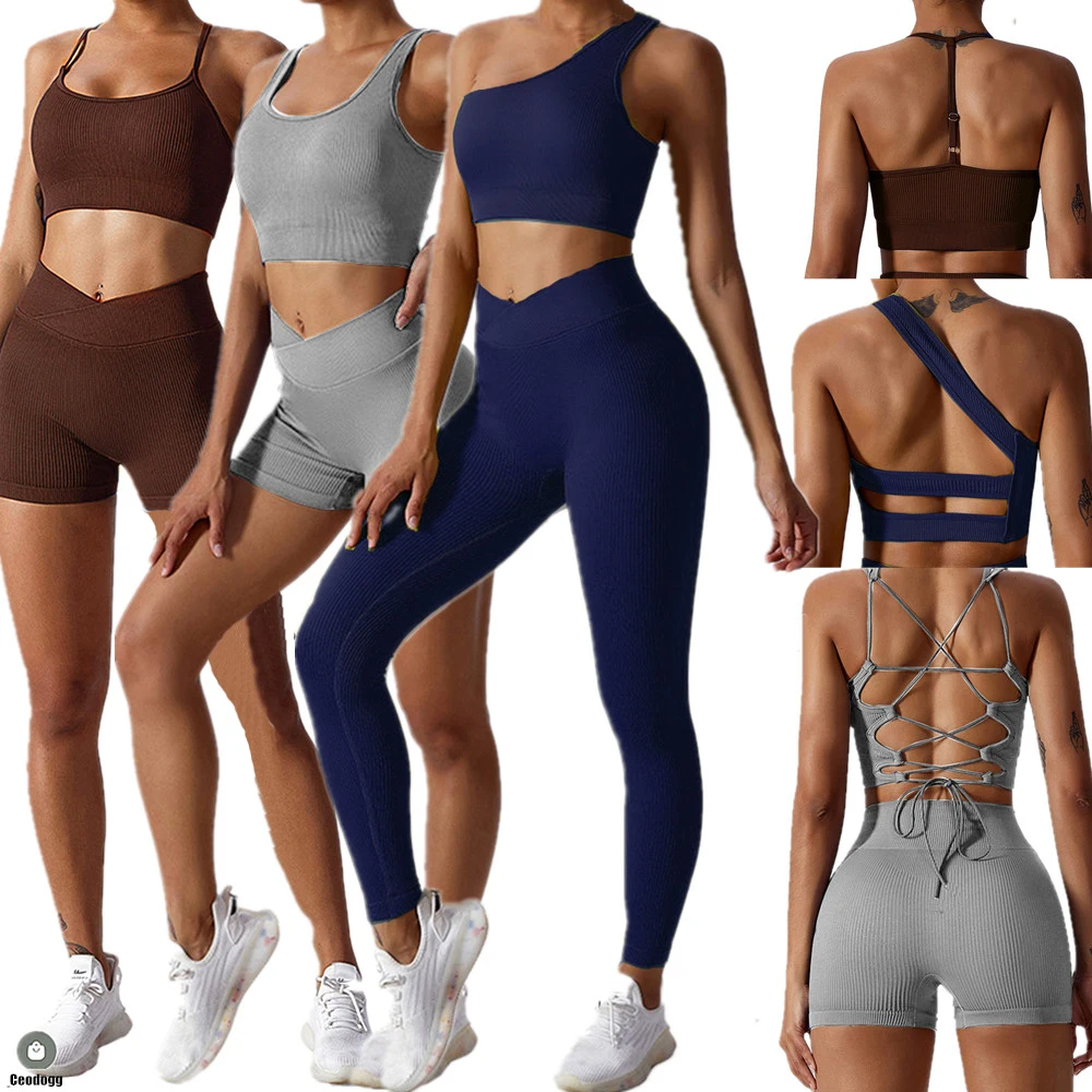 2024 1/2PCS Women Bandage Seamless Yoga Set Fitness Gym Workout Pant Sport Bra High V Waist Shorts Scrunch Leggings Active Suits