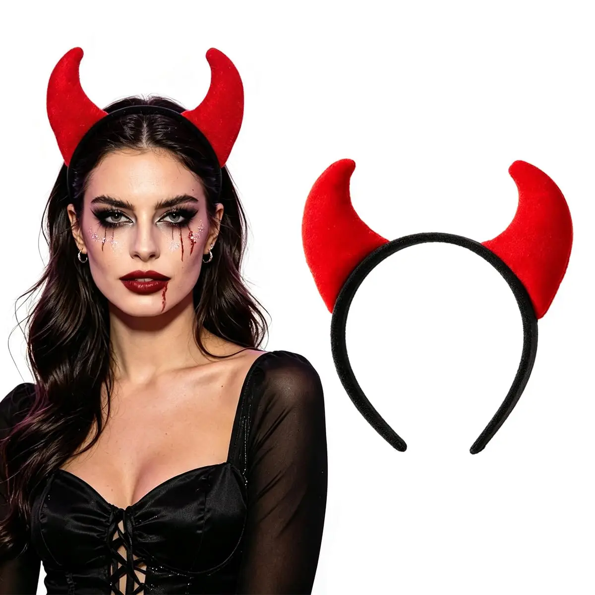 Serre-Tête Cornes de Diable Rouges en Peluche – photo 1