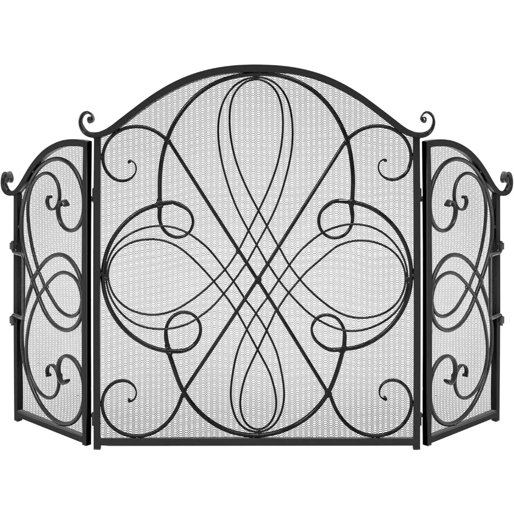 Entrega gratuita - Pantalla de chimenea de metal transparente de hierro forjado sólido de 3 paneles de 55 x 33 pulgadas, protector de seguridad contra chispas