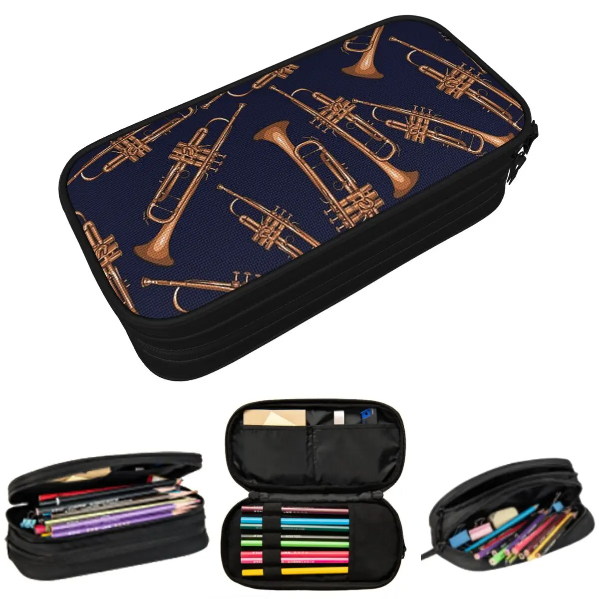 

Colorful Trumpet Music Instruments Pencil Case for Kids School Pen Box Pencil Bag Stationery Supplies Pen Holder Bag