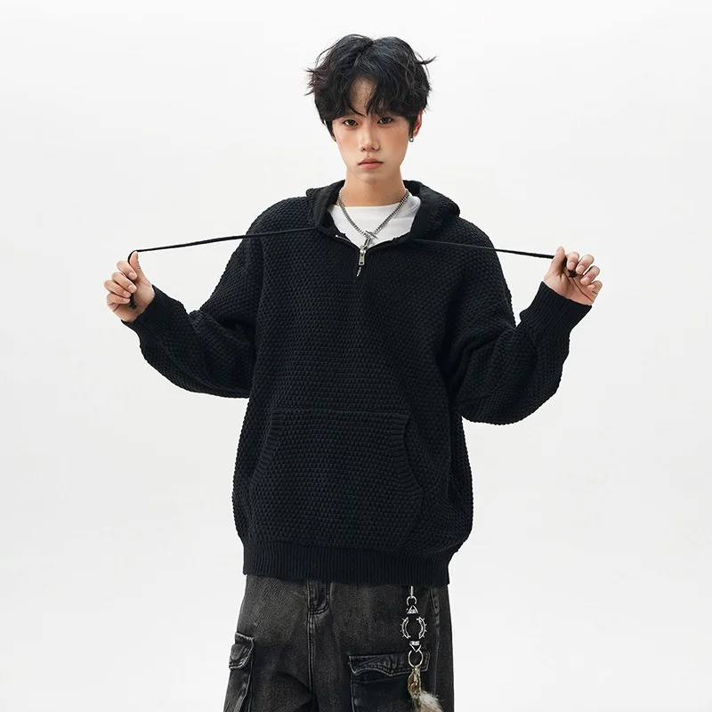 오버사이즈 니트 후드티 라운드 넥 풀오버 스웨트셔츠 젊은 감각의 프린트 디자인 편안한 긴 소매 따뜻한 겨울 상의