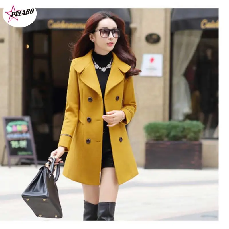 

Fashion Winter Jacket Women's Double Breasted Short Wool Coat Solid Color Korean Slim Female Woolen Jacket