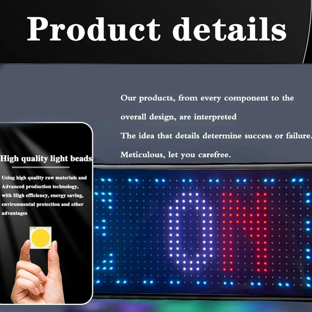 Usb 5v led tela flexível matriz pixel painel de exibição inteligente bluetooth app controle rgb padrão graffiti texto festa exibição carro