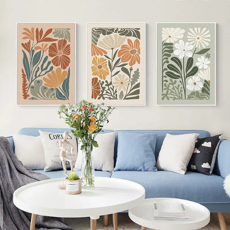 Fashion Colorful Floral Design Canvas Painting Prints Abstract Flowers Wall Decorative Poster Simple Home Decor Art Picture