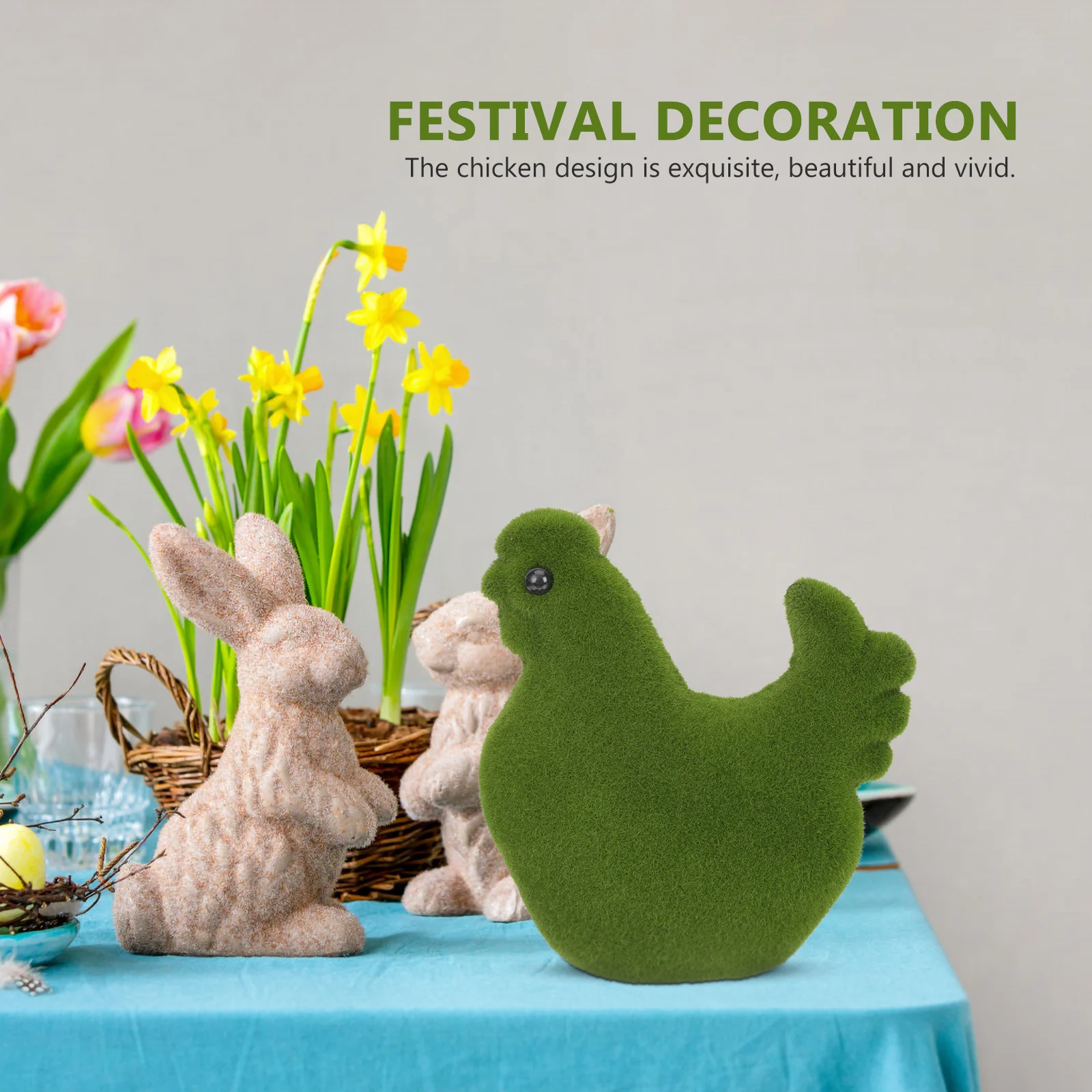 Flocked Rabbit Desktop Decoration Adornment Easter Figurine Spring Decorations for Home