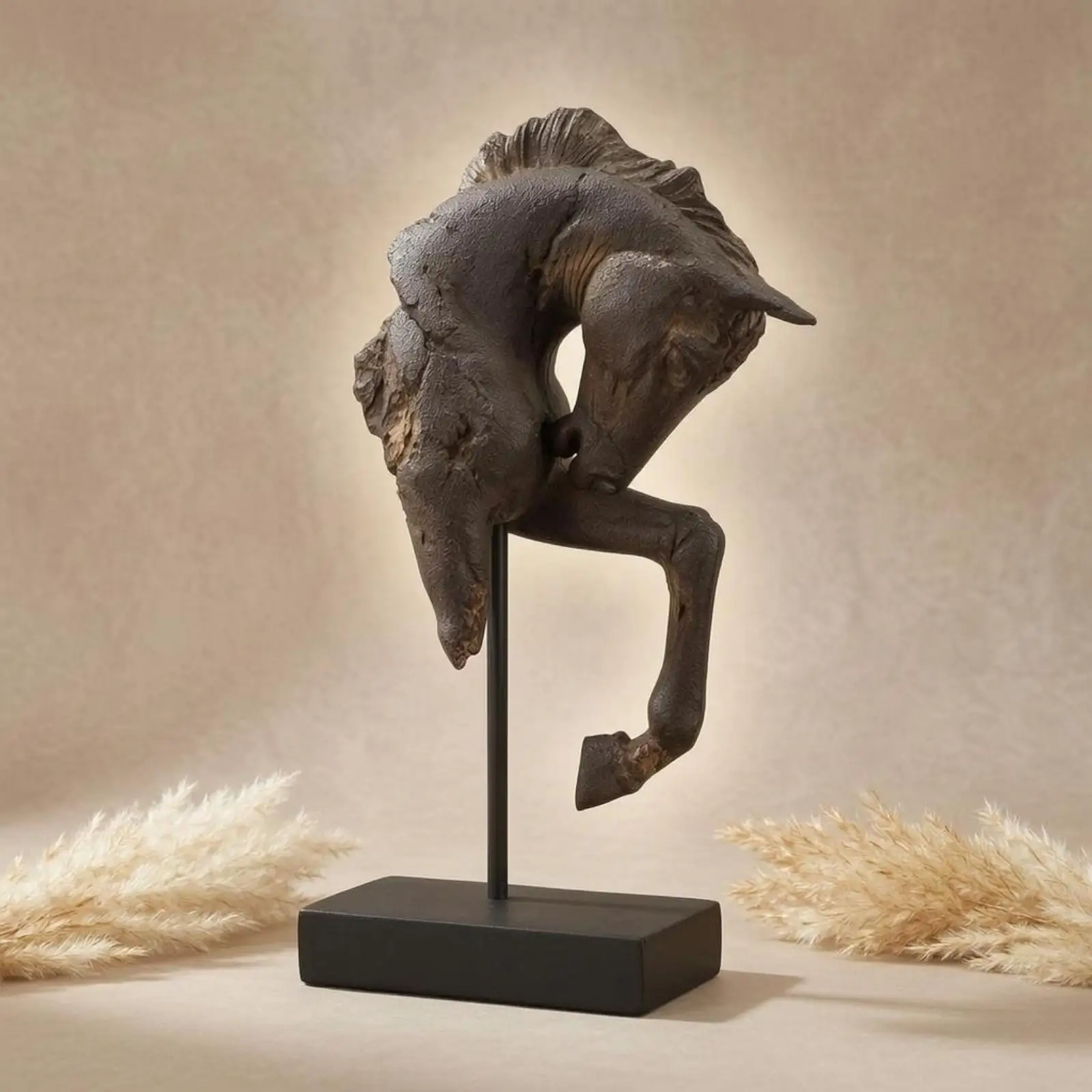 Animal Horse Sculpture Resin Statue Black Base Vintage Finish Modern Design Decor Figurine for Console Table Desk Shelf