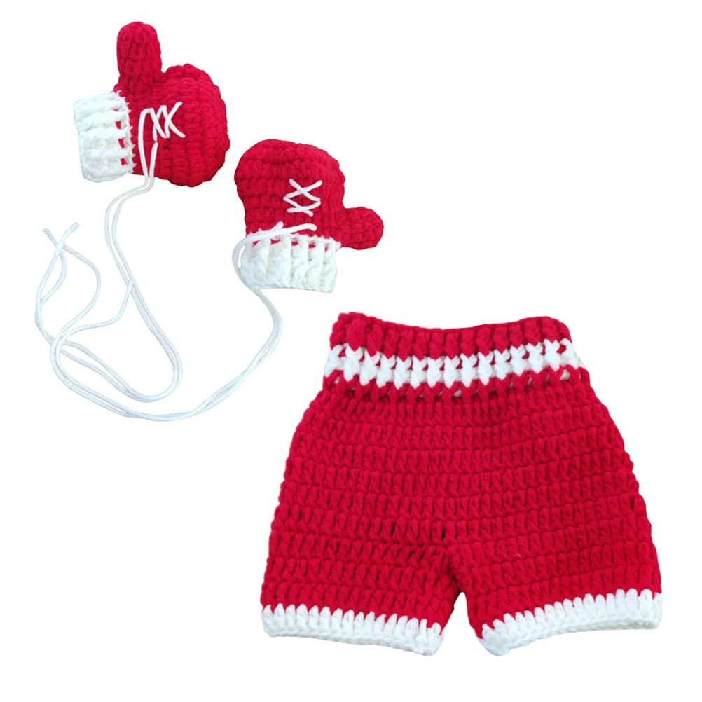 1 مجموعة الأحمر الكروشيه الوليد الطفل زي مجموعة أنيقة محبوك صور الدعائم للتصوير الرضع الزي رائعتين مع قفازات السراويل #6