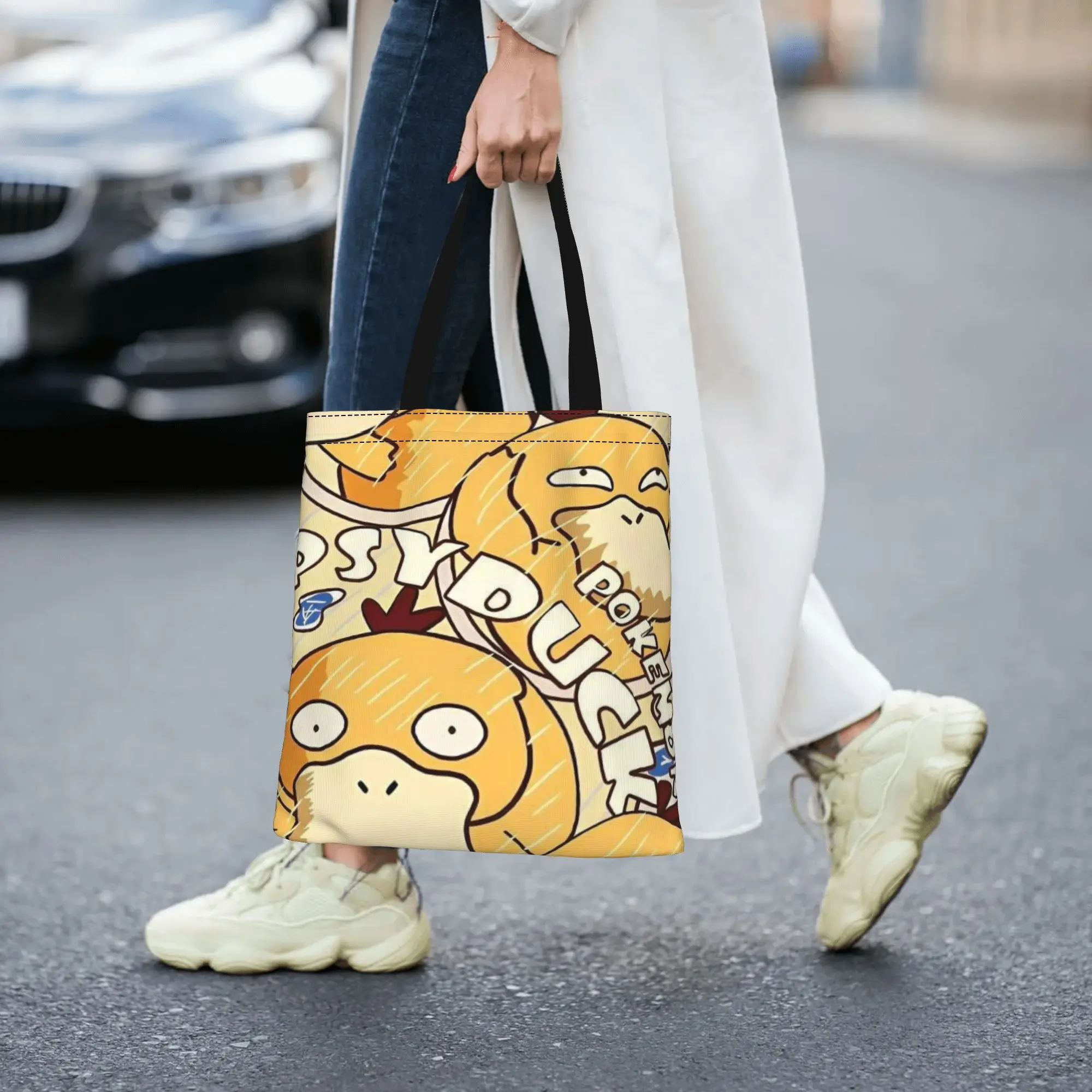 Back to school season Psyduck Style Duck Psyduck Canvas Tote Bag Perfect for Travel Women's Top-Handle Bags view 4
