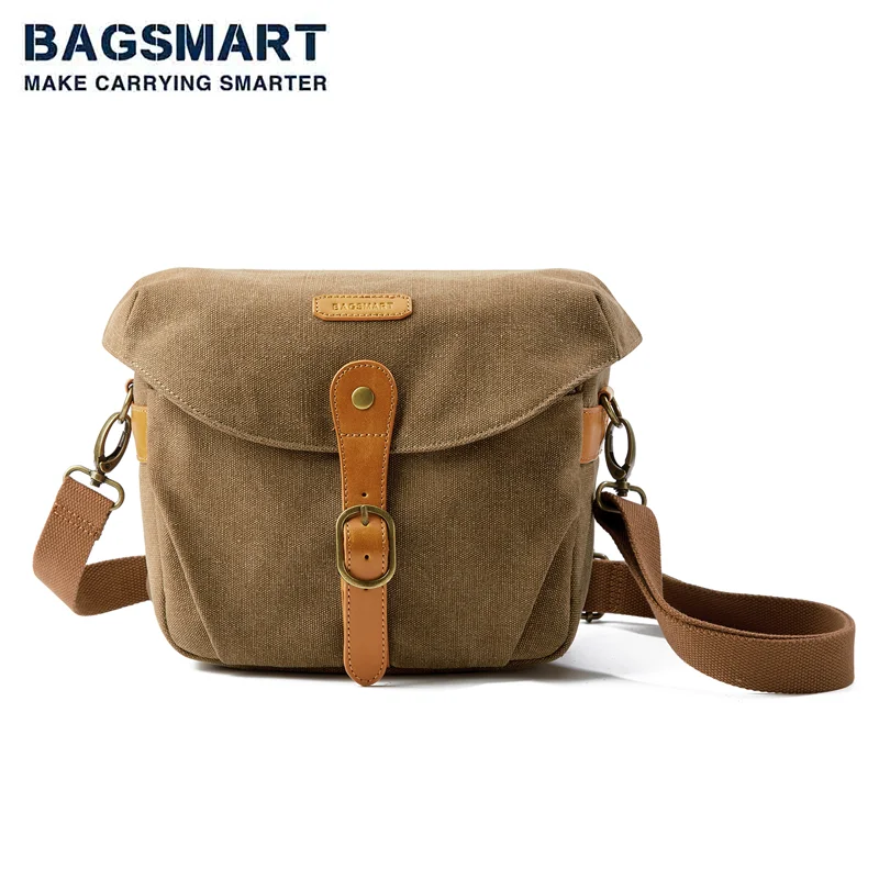 Bagsmart-パッド入りカメラバッグ,写真用,キャンバス,レインカバー付きショルダーバッグ,男性と女性に適しています