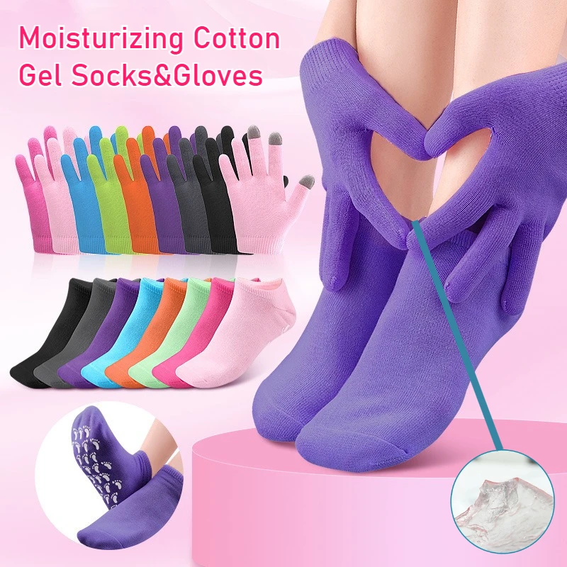 

Breathable Cotton Gel Socks Gloves Moisturizing Hand Foot Care SPA Plant Gel Touchscreen Moisturizer for Dry Skin Cracked Heels